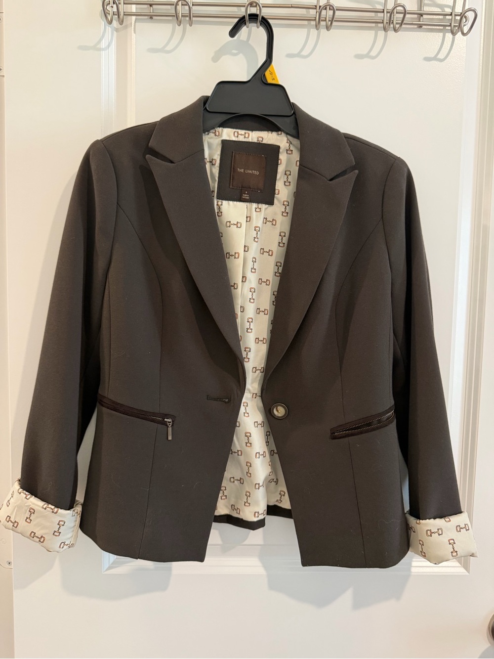 The Limited Dark Brown Tailored One-Button Blazer with Printed Lining